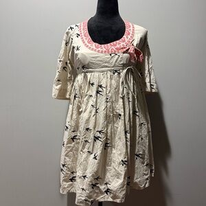 Hoss Intropia Bird Print Dress with Pink Accents